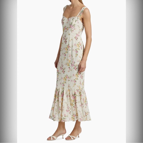 NWT Reformation Irisa Sweetheart Floral Lace Detail Midi Dress Size 8 Posy - Picture 4 of 15